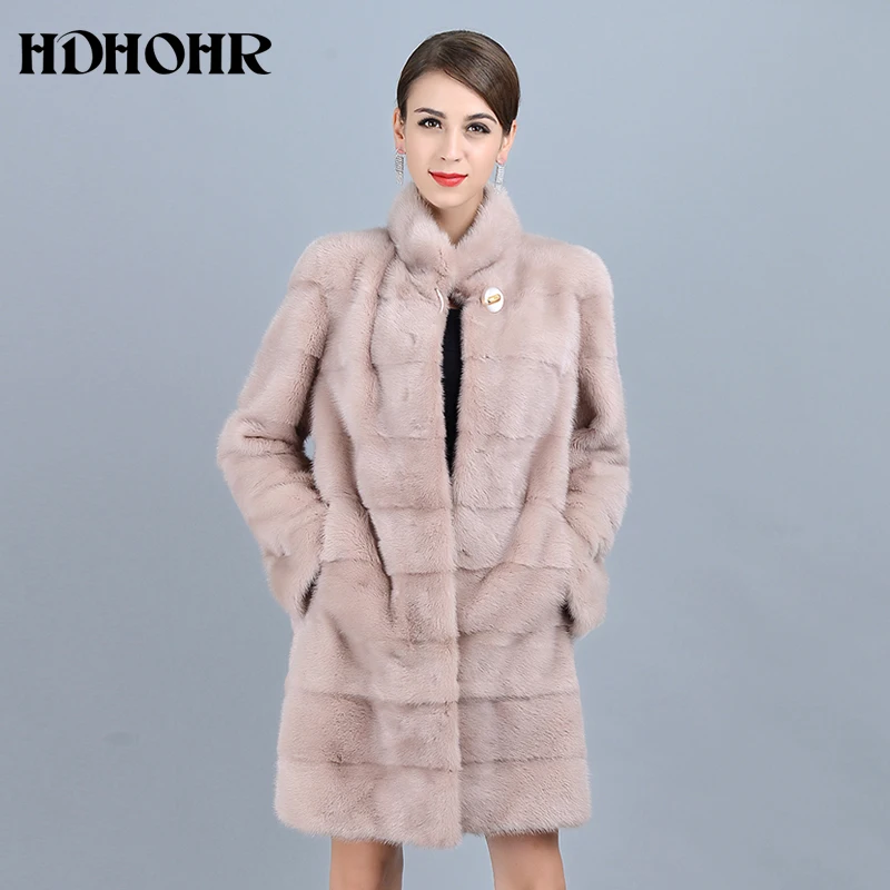 HDHOHR 2024 New Natural Mink Fur Coats Of Women Good Quality Pink Genuine Fur Parkas Thick Warm Winter Real Mink Jackets Female