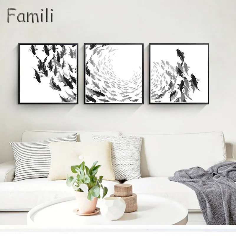 

Good Symbolic Wealth Honorable Minimalist Chinese Ink Thousands Of Sturgeon Fish Art Canvas Prints Wall Posters For Home Decor