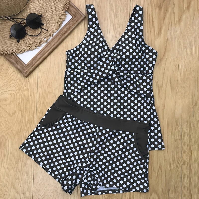 Polka Dots Print Plus Size Tankini Swimwear for Women Vintage Two Piece Swimsuit with Shorts High waist Bathing Suit Beachwear