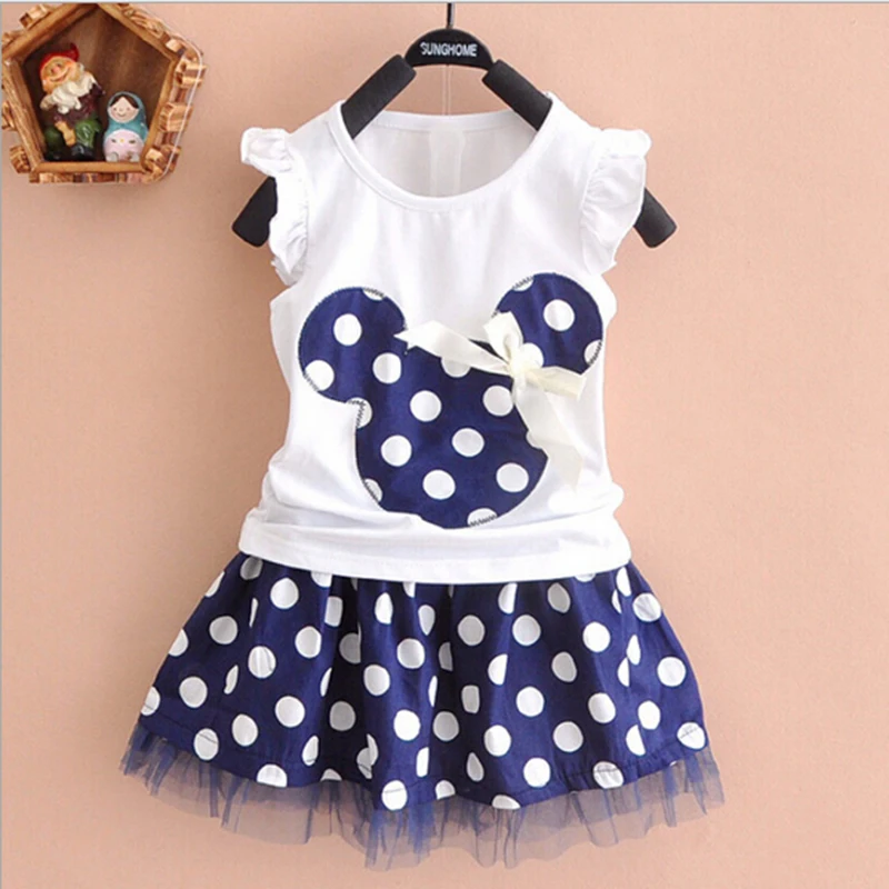 Casual Clothing Set 2Pieces T-Shirts+Short Skirts Set Minnie Outerwear And Outdoor For Girls New Spring Summer