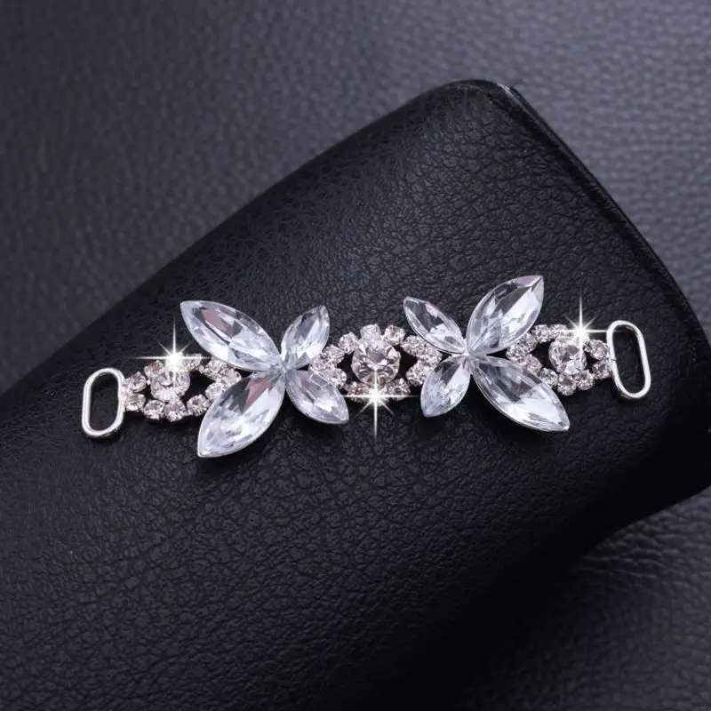 2pcs Butterfly Shining Sexy Rhinestone Bikini Connector Buckle Copper Chain Fit For Pin Up Silver Plated Strass DIY Accessories