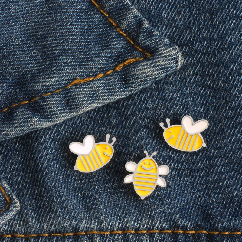 3Pcs/set Enamel Cute Honeybee Cartoon Brooch Denim Jacket Clothing Pin Buckle Shirt Badge Animal Brooches Jewelry Gift for Kids