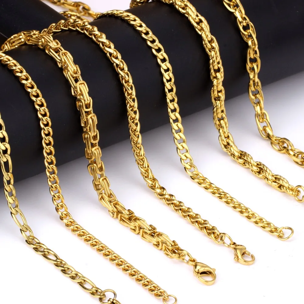 LUXUKISSKIDS 5mm Gold Plated Chain Necklace For Men/Women 316L Stainless Steel Choker 5mm DIY Long Snake Chain Wholesale