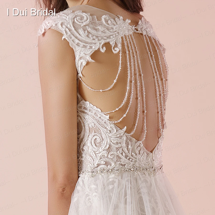 สายKeyholeกลับชุดแต่งงานมาใหม่Illusion Neckline Lace Appliquedลูกปัดชุดเจ้าสาว294