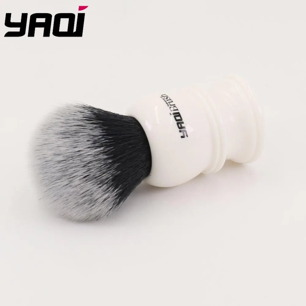 Yaqi-brocha de afeitar para hombre, pelo sintético con mango de resina blanca y nudo de gran tamaño, 30mm