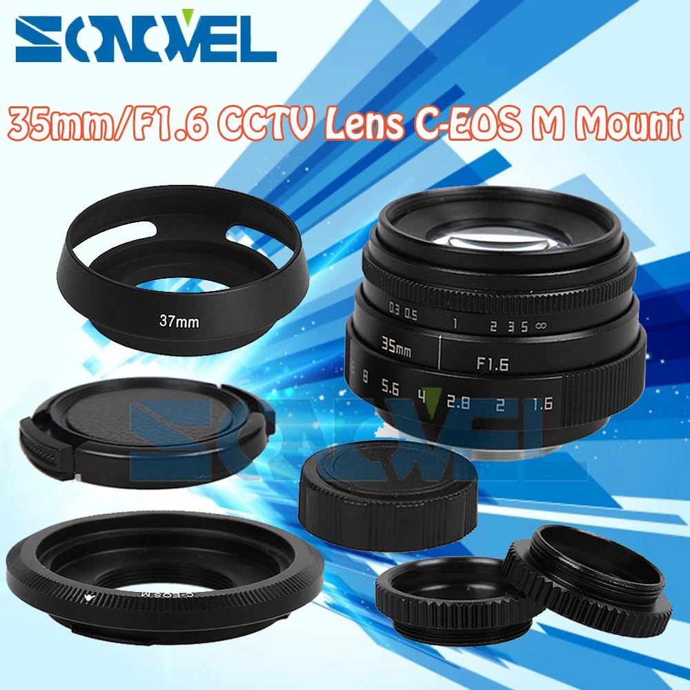 

Fujian 35mm F1.6 CCTV Lens C Mount+Lens Hood+Macro ring For Canon EOS M M2 M3 M5 M6 M10 Mirrorless Camera