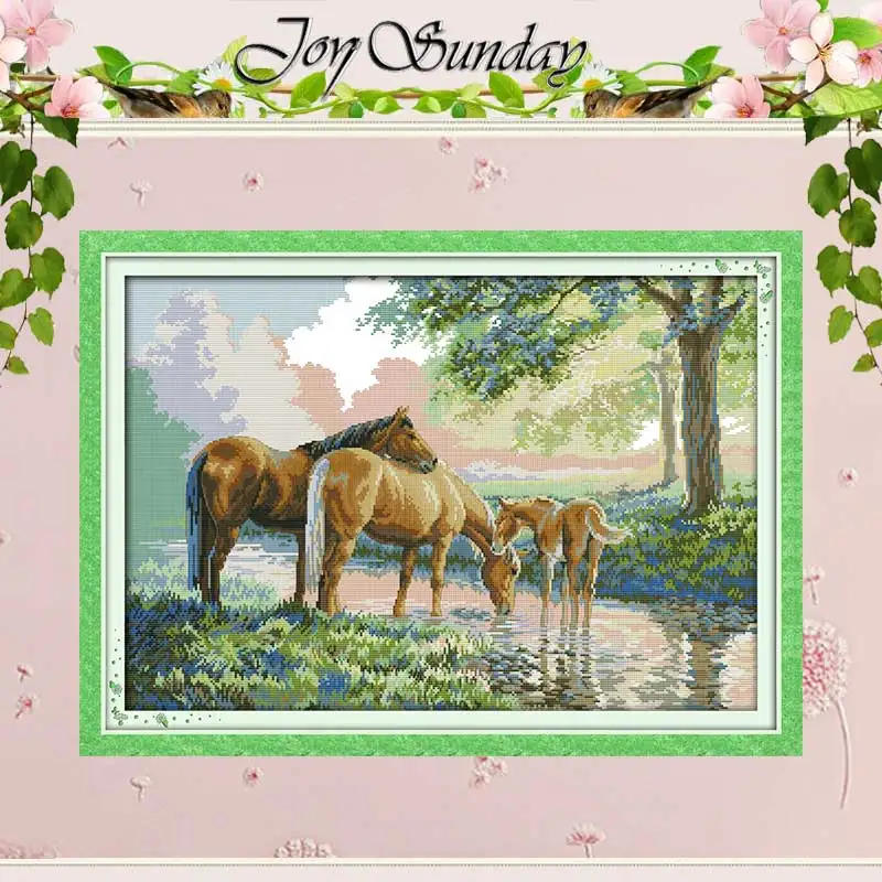 Horse Family Patterns Counted Cross Stitch 11CT 14CT Cross Stitch Sets Wholesale Animals Cross Stitch Kits Embroidery Needlework