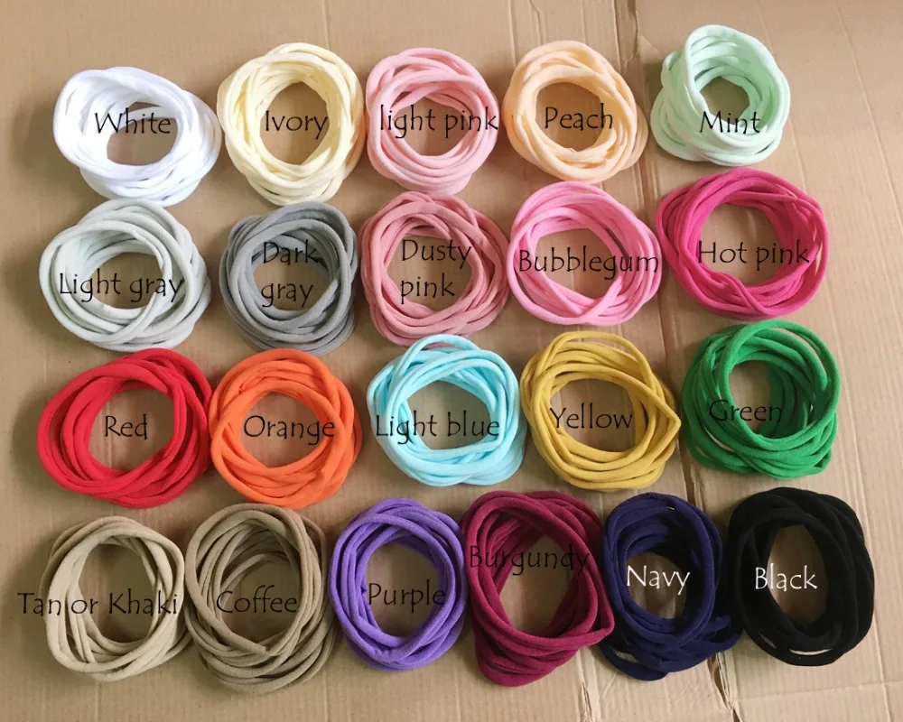 500 pçs/lote, nova cor sólida náilon elásticos headbands super macio elástico náilon headbands, um tamanho se encaixa a maioria