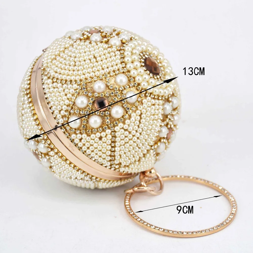 Design Gold ball Wristlets Bag Women Silver Beaded Pearl Mini Tote Handbag Chain Lady Wedding Bridal Evening Purse Clutch Bag