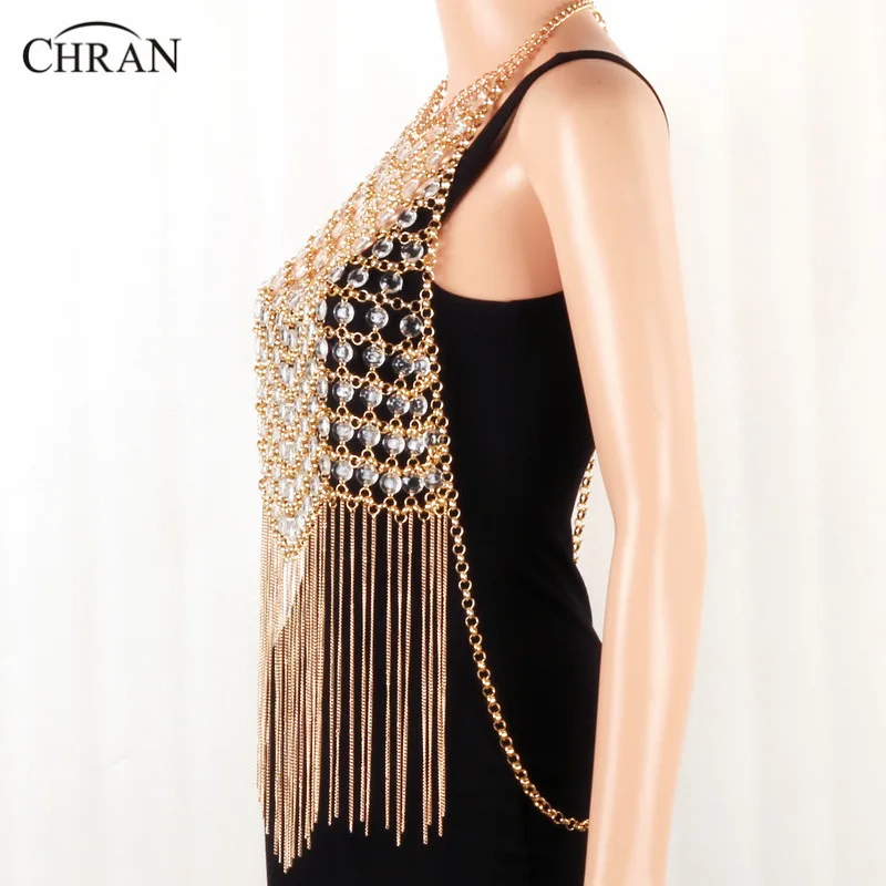 Chran Sexy Beaded Bralette Women Harness Chain Crop Top Necklace Bikini Beach Body Belly Waist Dress Halter Necklace Jewelry