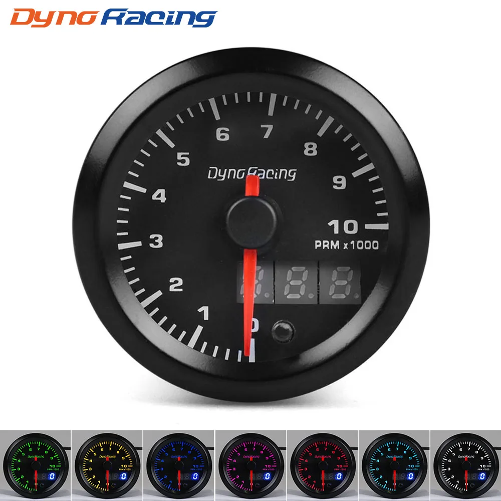 Dynoracing 52mm Dual Display Tachometer 0-10000 Rpm Gauge 7 colors Led Car Meter With Stepper Motor BX101495