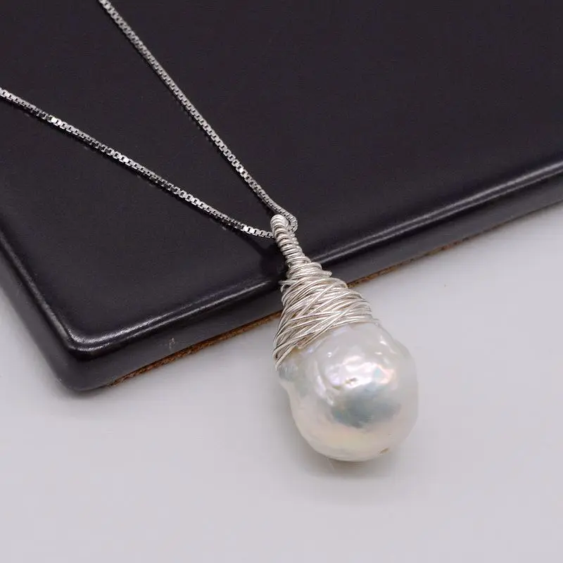 Baroque pendant, sterling silver design, white baroque pearl necklace, handmade, ladies silver necklace