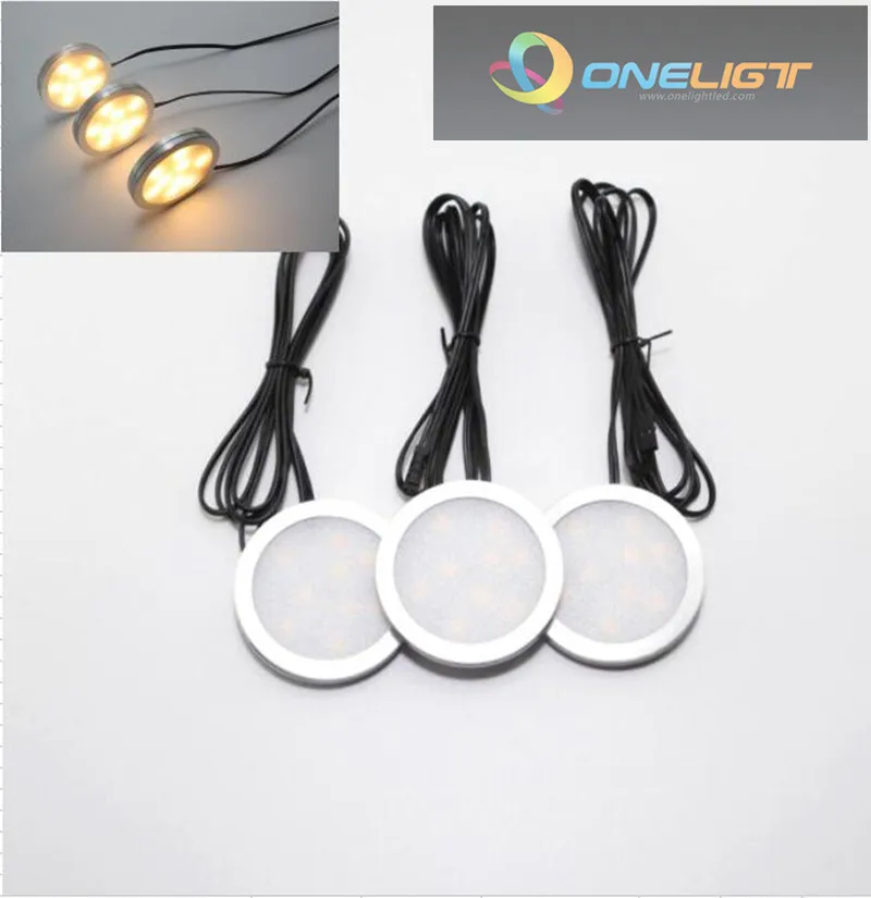 3 buah lampu sorot LED dapat diredupkan untuk meja dapur rak buku Wardrone lampu sorot LED dengan Remote kontrol RF + adaptor