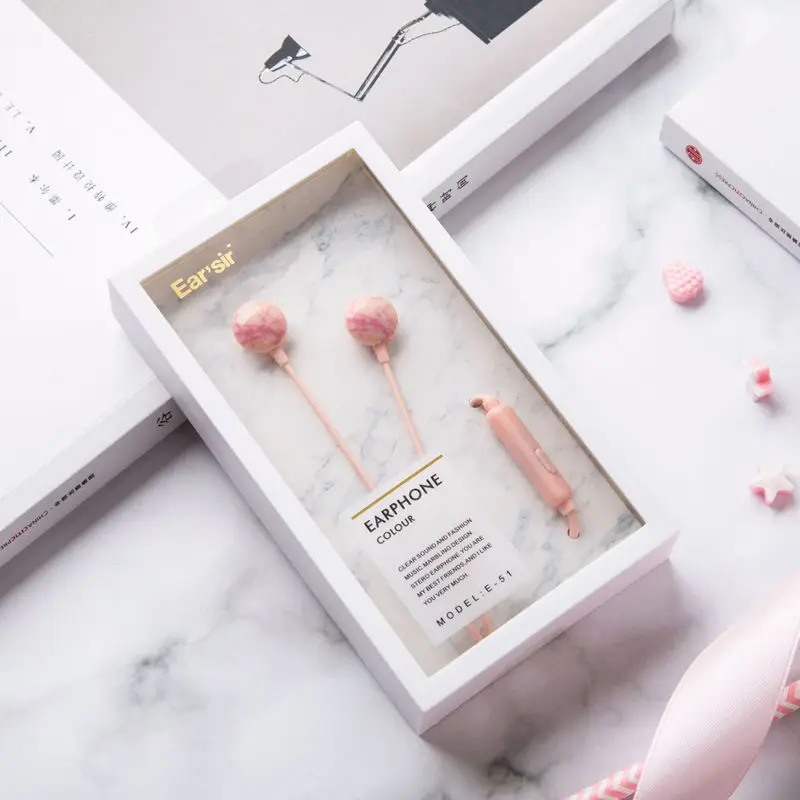 جميل الرخام الكرتون سماعات ستيريو الموسيقى العالمي سدادات الأذن هيئة التصنيع العسكري ل Xiaomi Mp3 الاطفال فتاة هدية