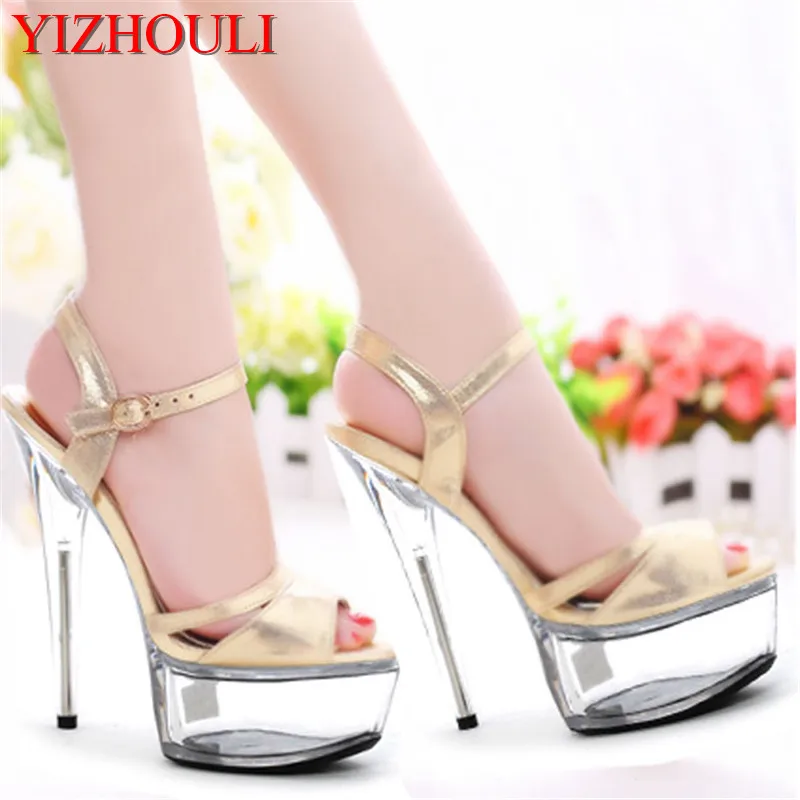 

Han edition of high-grade gold flash dress shoes 15 cm high heels Europe and the United States show runway show