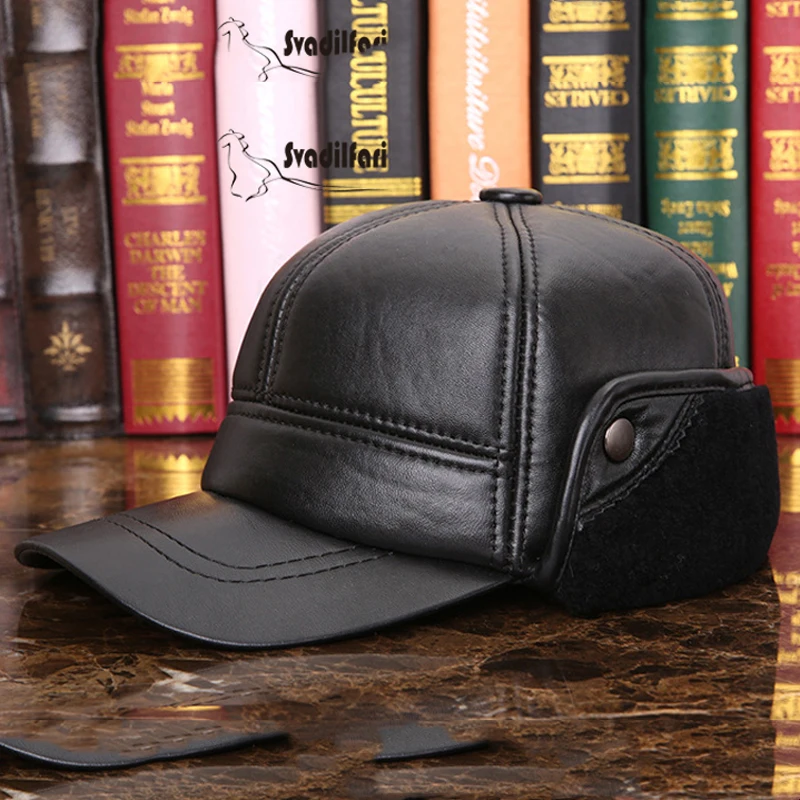 Brand New 2024 Winter High Grade Genuine Leather Black Bomber Hat For Men Women Ear Head Warm Moto Caps Dome Gorras Hombre