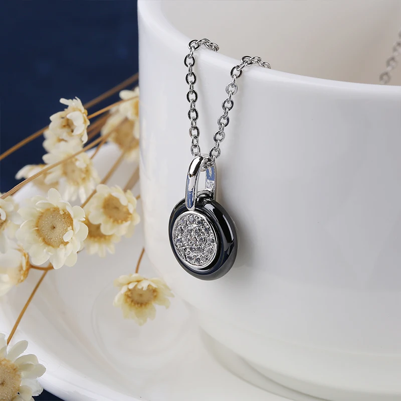 2020 Rhinestone Circle Necklaces & Pendants For Women 1.2cm Width Ceramic Necklace Jewelry Wedding Party Birthday Gift Wholesale