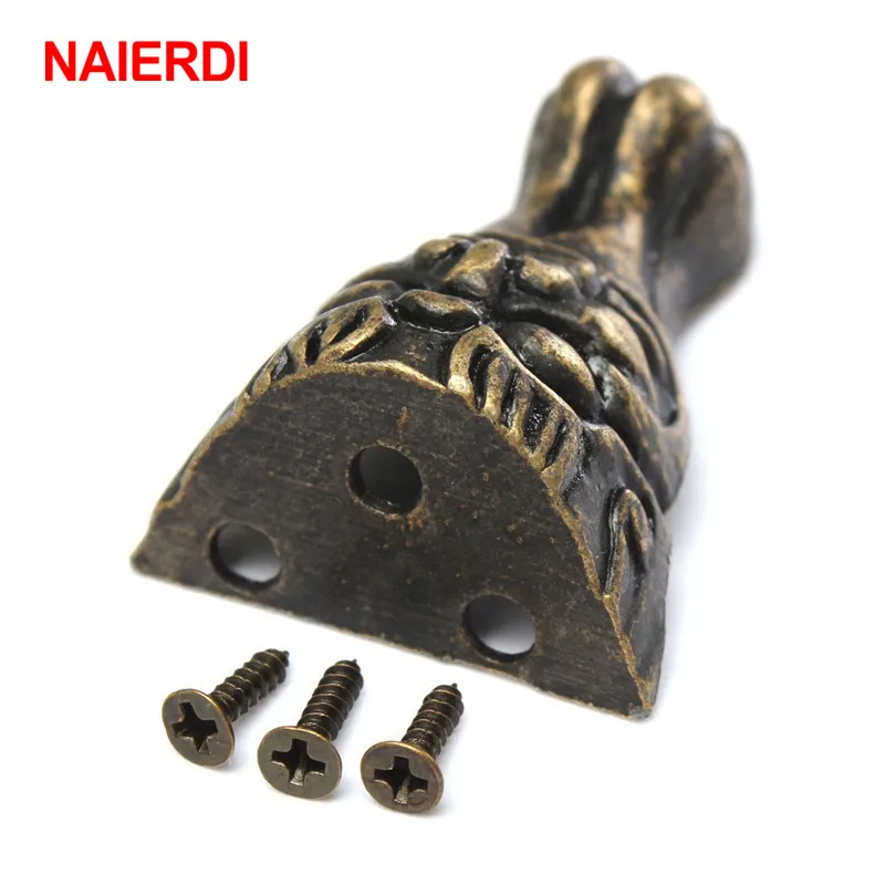 NAIERDI Antique Brass Jewelry Chest Wood Box Cabinet Decorative Feet Leg Corner Protector For Furniture Metal Crafts Hardware