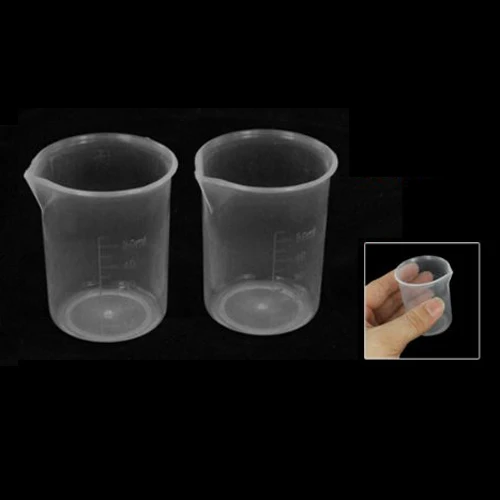 SOSW-50mL Graduated Beaker Clear Plastic Measuring Cup for Lab 2 Pcs