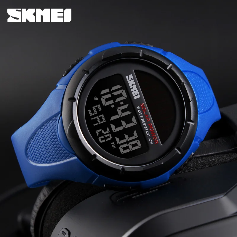 SKMEI Solar Power Men Sports Watches Waterproof LED Digital Watch Men Luxury Brand Electronic Mens Wrist Watch Relogio Masculino