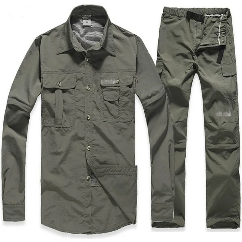 Quick-dry shirt&pants suit  new Spring&Summer wholesale&retail men  hiking male fishing active UV detachable sleeve