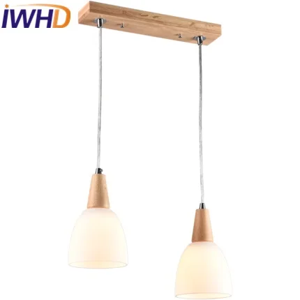 

IWHD Nordic Style Modern Pendant Lights Led 2 Heads Hanging Lamp Simple Kitchen Lampara Creative Wood Pendant Home Lighting