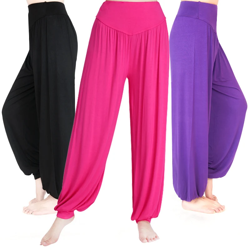 Calça feminina plus size para yoga, calça legging esportiva colorida bloomers dança yoga taichi