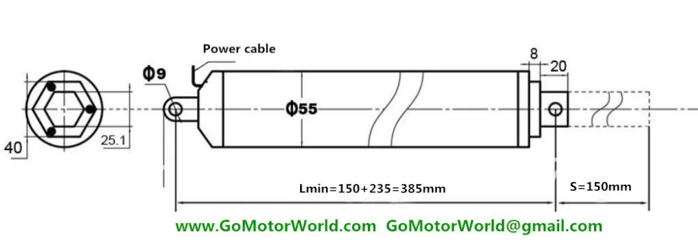 140mm/sec=5.6inch/sec speed 100N=10KG=22LBS load 150mm=6inch stroke 24V DC High speed linear actuator LA13