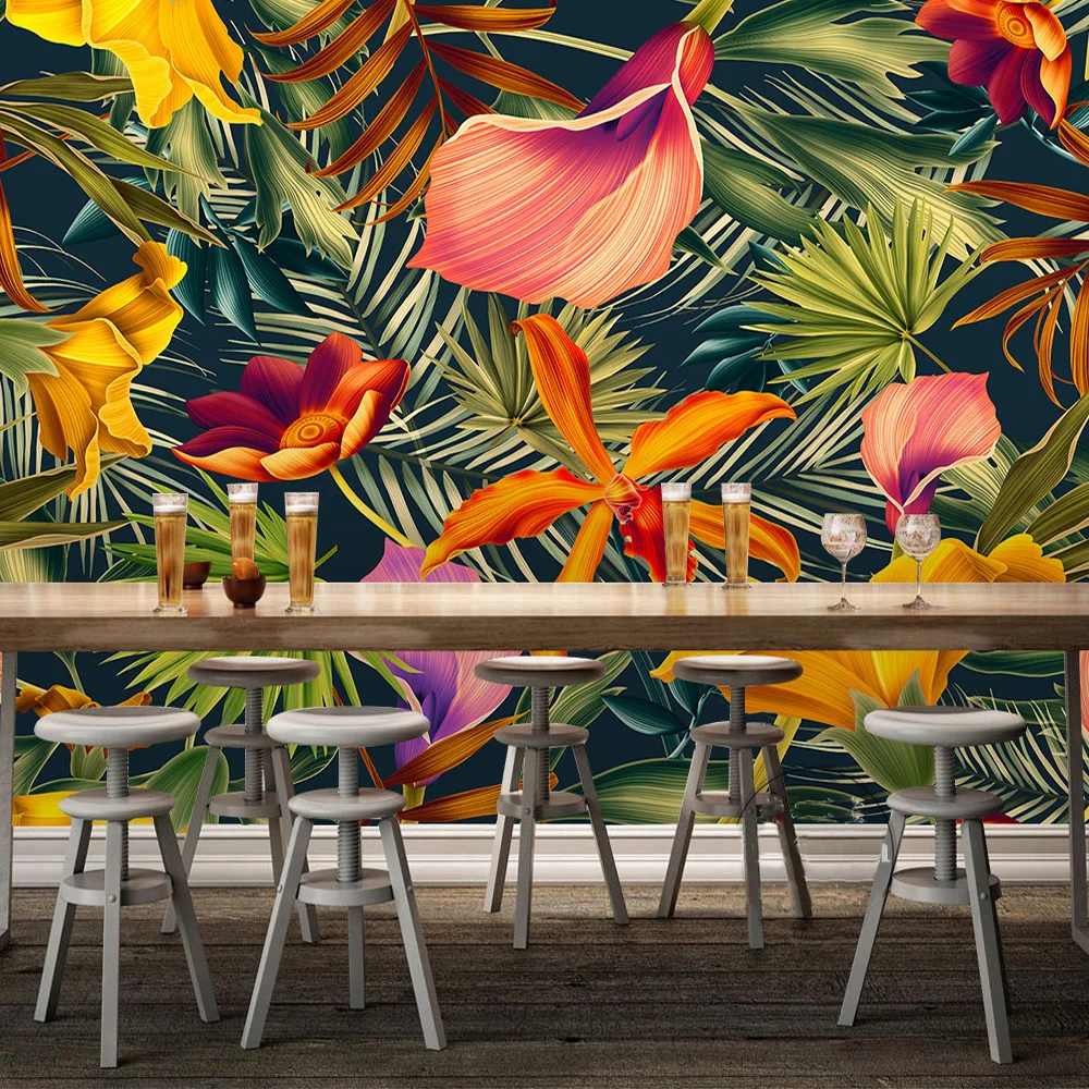 Southeast Asian Style Tropical Rain Forest Colorful Leafs 3D Mural Wallpaper Restaurant Clubs KTV Bar Modern Personality Murals