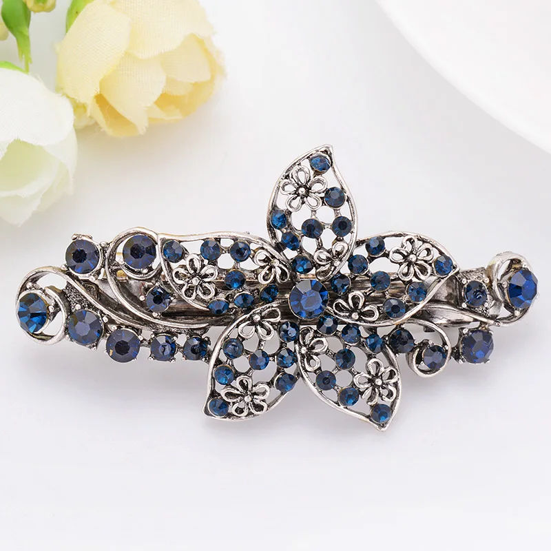 EASYA Morning Glory Flower Hairpin Fancy Blue Crystal Barrette Hair Clip Headwear Accessories Jewelry For Woman Girls CHG-344