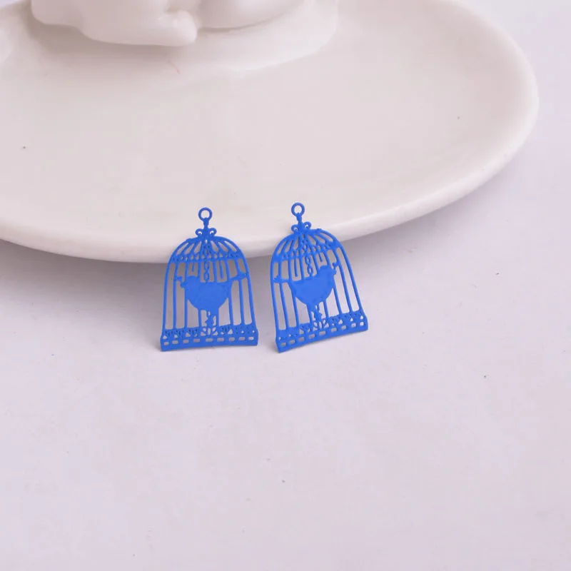 50 Stück AC2944 23mm*15mm Filigrane Anhänger Metall-Vogelkäfig Bemalte Anhänger Verbindungsstücke Ornament Bijoux – Detail 4