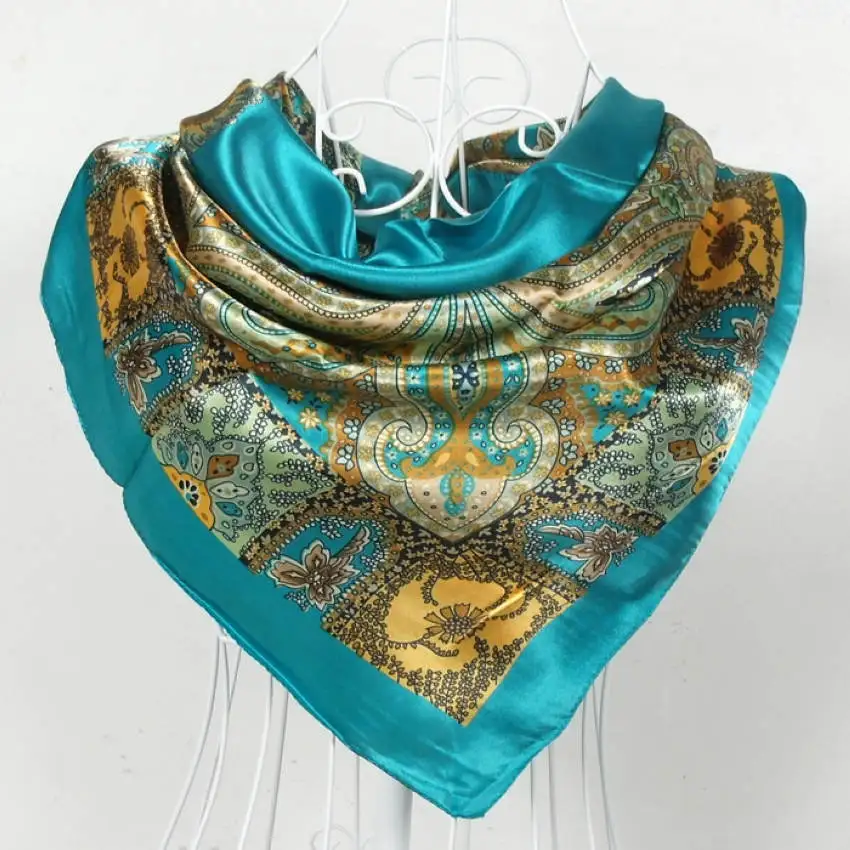 Elegant Paisley Design Satin Square Silk Scarf Headscarf Printed Women Brand Polyester Scarves Shawls,Blue,Army Green,Yellow,Red