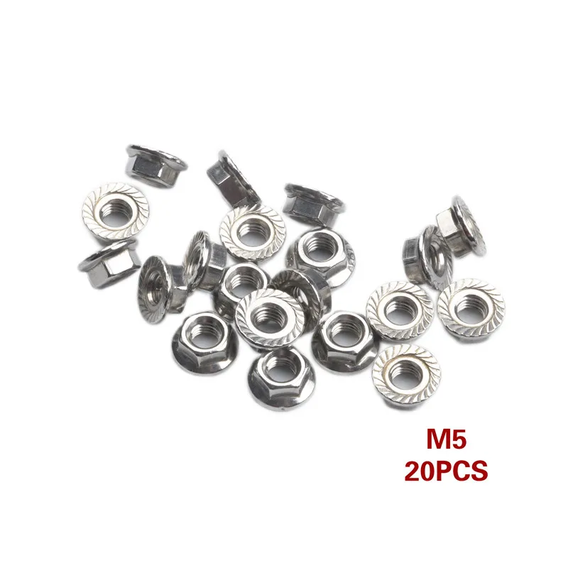 20Pcs 304 Stainless Steel Hexagon Flange Nuts Set Lock Nut Sets Threaded Nuts Fastening Hardware Accessories Nut Kit M3/4/5/6/8