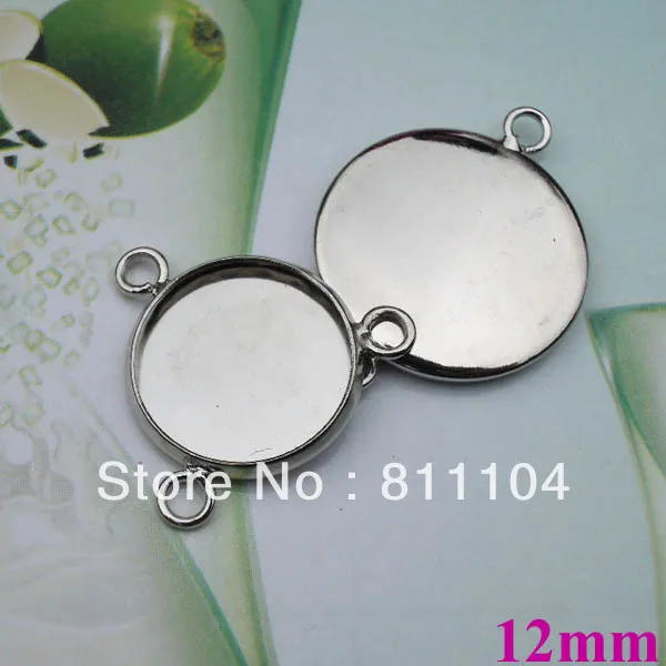 12mm Rhodium tone Copper Circle Blank Bases Tray with 3 Loops Pendant Cameo Settings Connector Blank Bulk Wholesale