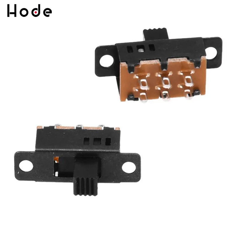 10PCS Toggle Switch 3 Position 6 Pins With Fixed Hole Handle High 6mm DPDT 2P2T Panel Mount Slide Switch SS-23D32G5