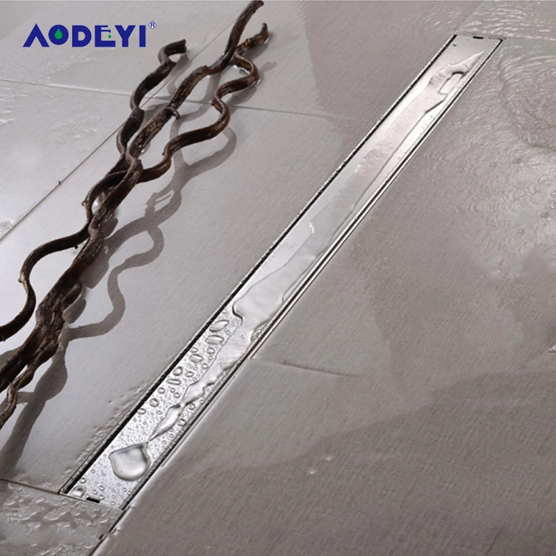 AODEYI 600mm Long Strip Floor Drain 304 Stainless Steel Odor-resistant With Tile Insert Grate Invisible Shower Drain Brushed