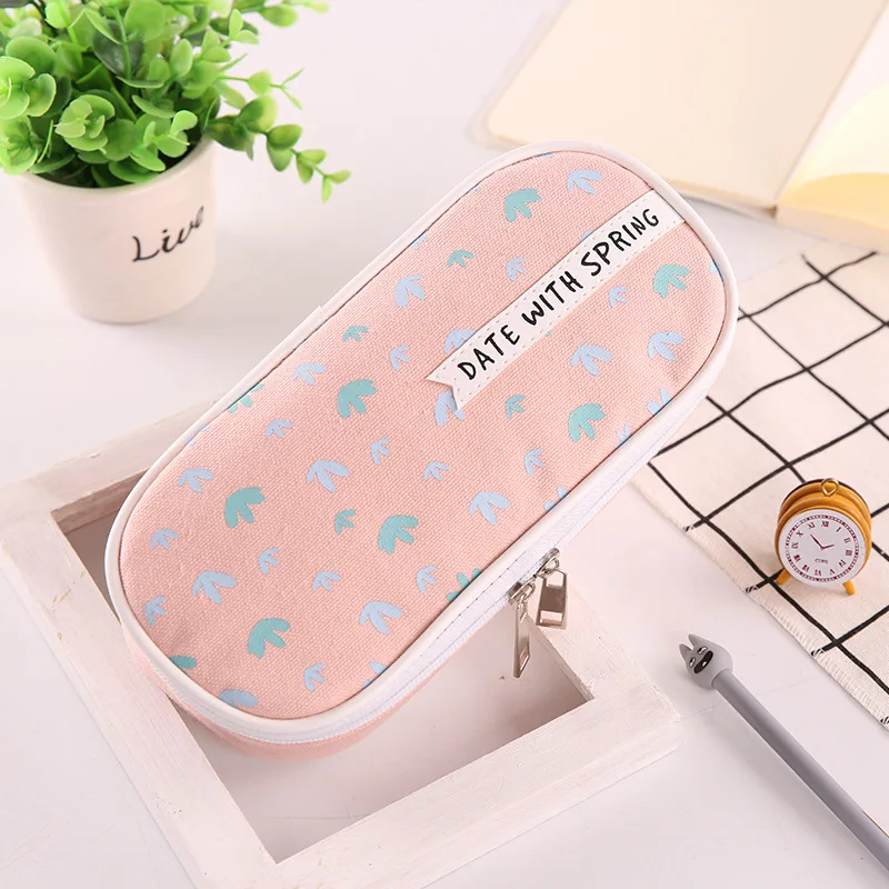 Large Pencil Case Date with Spring Pen Bag 2 Zipper Ruler Storage Kawaii Stationery Cute Scissors Box Xmas Gift Era Holder Pouch