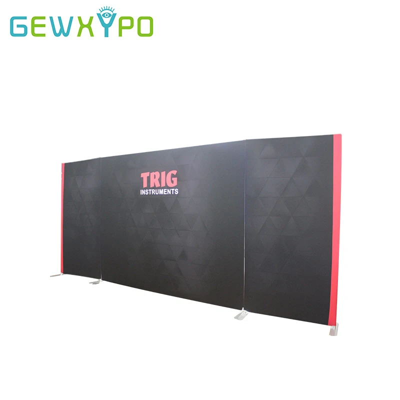 Custom Size 20ft Exhibition Booth Tension Fabric Square Corners Backwall Stand With Printed Banner And One Portable Oval Table