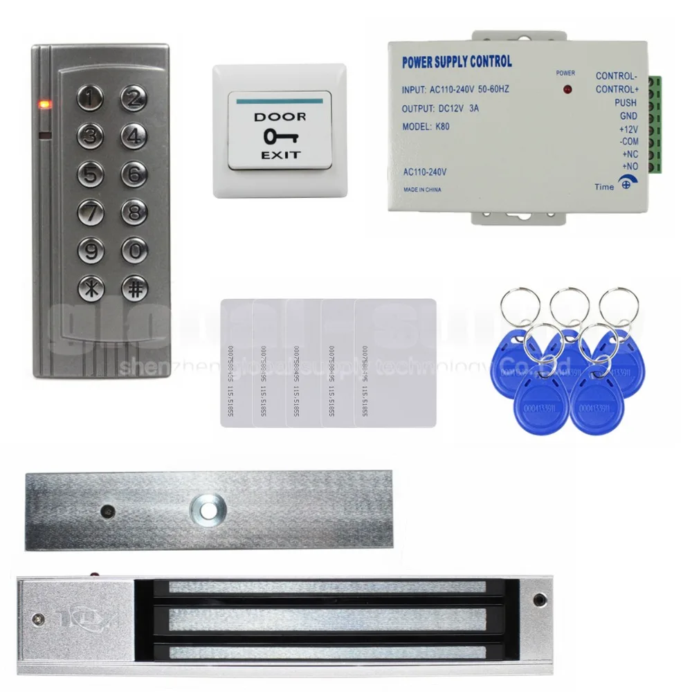 

DIYSECUR RFID 125KHz Reader Password Keypad Access Control System Security Kit + Electric Magnetic Door Lock K4