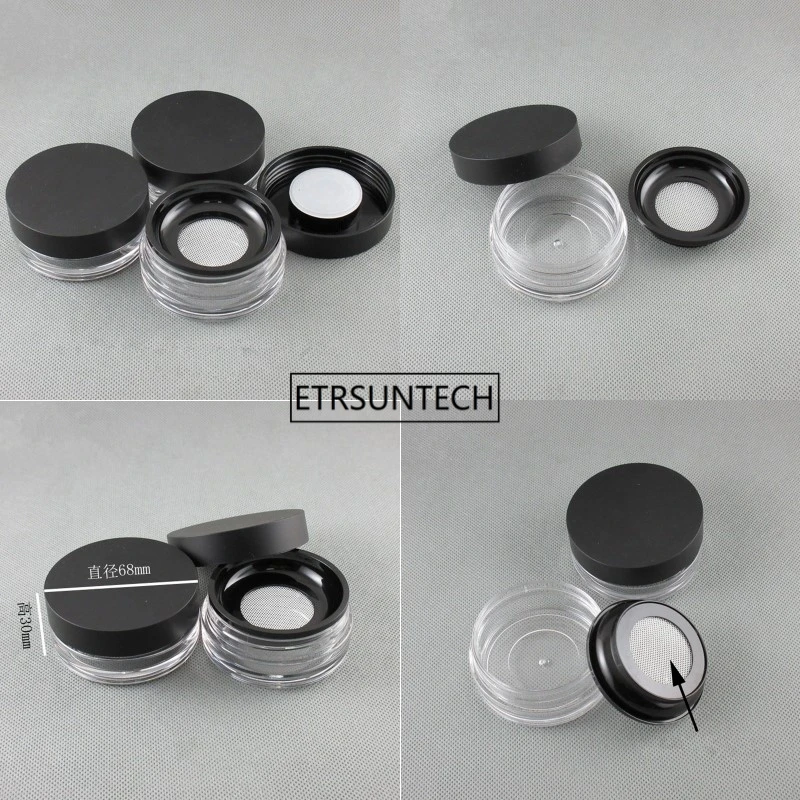 50pcs Loose Powder Container with Elastic Screen Mesh Net Black Flip Cap Sifter Jar Box Cosmetic Powder Case F2273