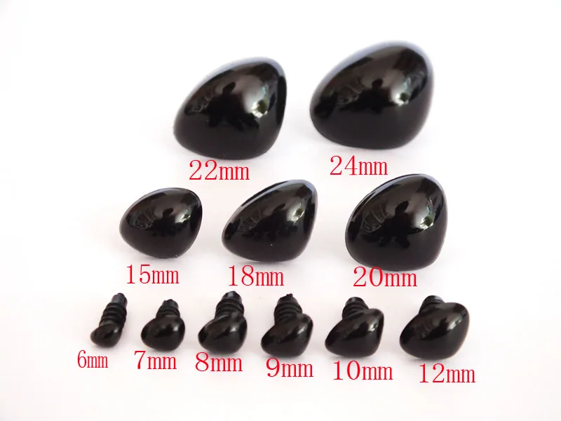 Guirnalda de seguridad de plástico negro para juguete, 40 piezas, 6mm-24mm, arandelas de plástico