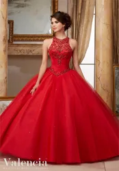 Navy Blue Red Quinceanera Dresses 2021 High Neck with Beaded Masquerade Ball Gowns Sweet 16 Dress Vestidos De 15 Anos