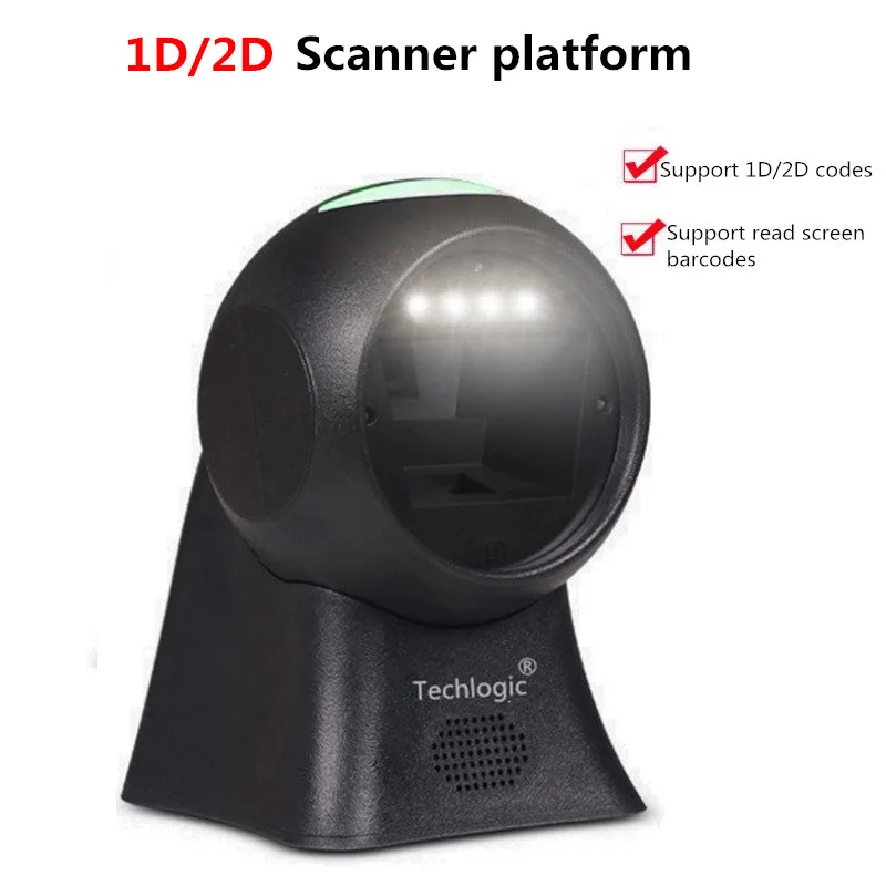 2D Platform Scanner 1D Laser Flatbform Barcode Scanner 20 Lines Plated Desktop Omnidirectional Bar code Reader for Supermarket