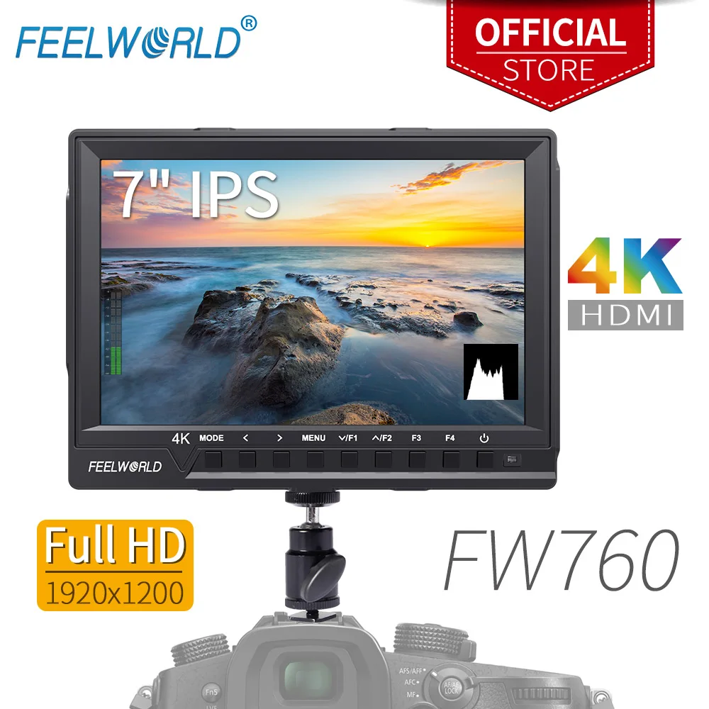 Feelworld FW760 7 Inch IPS Full HD 1920x1200 4K HDMI Camera Monitor for DSLR Rig with Peaking Focus Assist Histogram Exposure