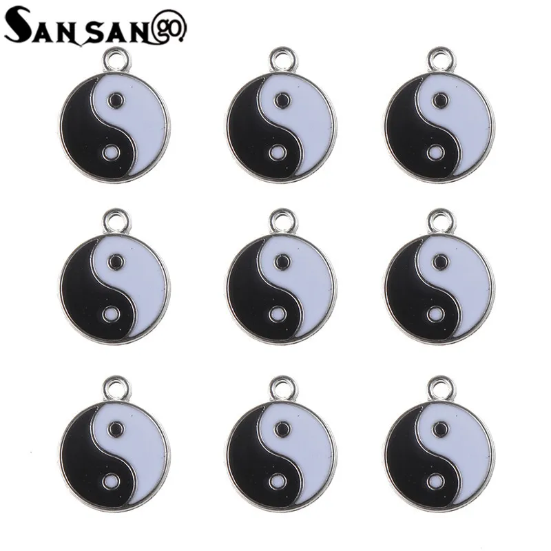 

18mm Vintage Style Enamel Taji Yin Yang Gossip Charms Pendant For Necklace & Pendant Jewelry Accessories 10pcs