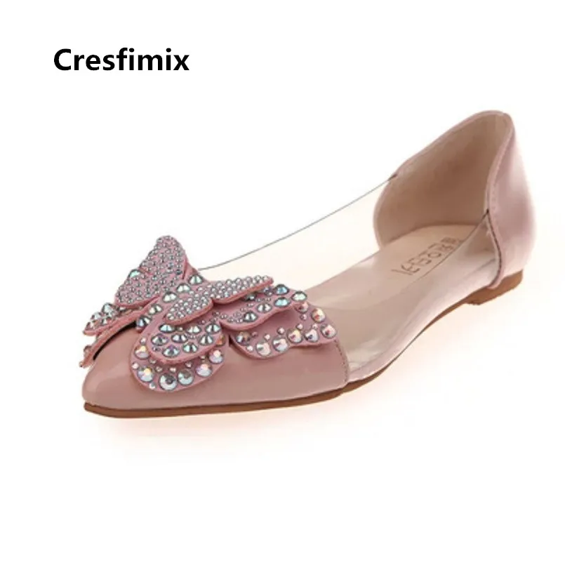 Women Fashion Butterfly Crystal Flat Shoes Lady Cute Pu Leather Sexy Party Shoes Comfortable Shoes Vrouwen Platte Schoenen E3596