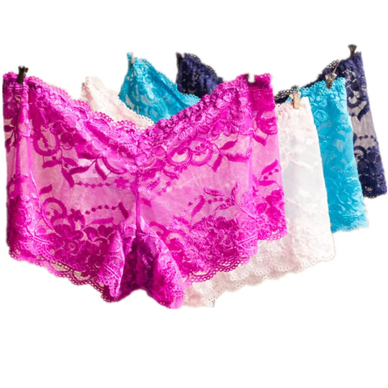 Sexy Brand Underpants Women Boxer Shorts Lace Panties Boyshort Female Knickers Full Lace Transparent Boxers  Underwear