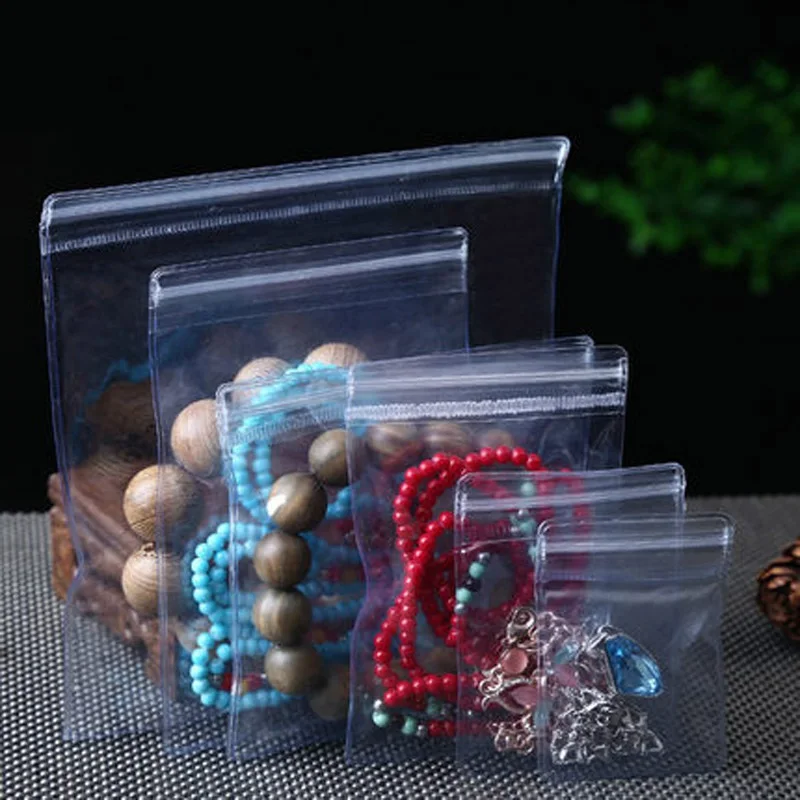 

1000pcs/lot Clear Plastic jewelry storage bag Thick transparent package pvc bag with zipper Resealable jewelry packing bag