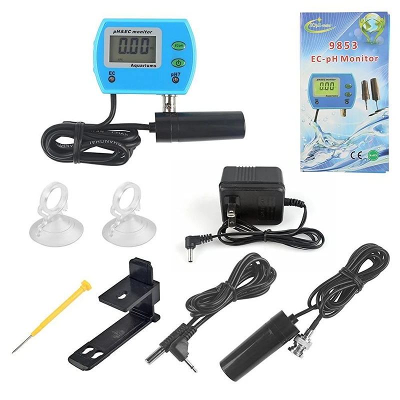 Monitor EC pH 2 en 1 para acuario, medidor de calidad del agua, Analizador de ph en línea, 14.00pH, 19,99 MS/s cm, medidor EC, acidómetro de electrodos