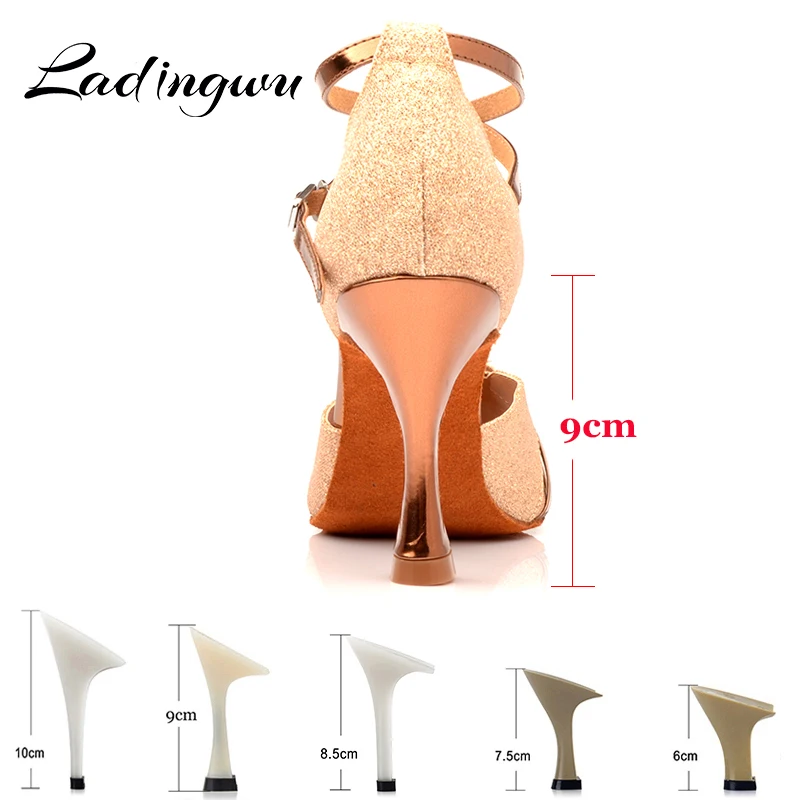 Ladingwu Glod Glitter Dance Shoes Latin Women Salsa Shoes Dance Sandals Ballroom Dancing Shoes For Women Soft Bottom Cuban heel